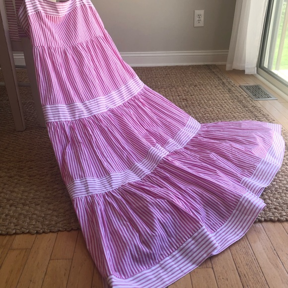 New: Mable Pink and White Tiered Maxi Dress. Smocked Back. Size Large - Picture 10 of 15